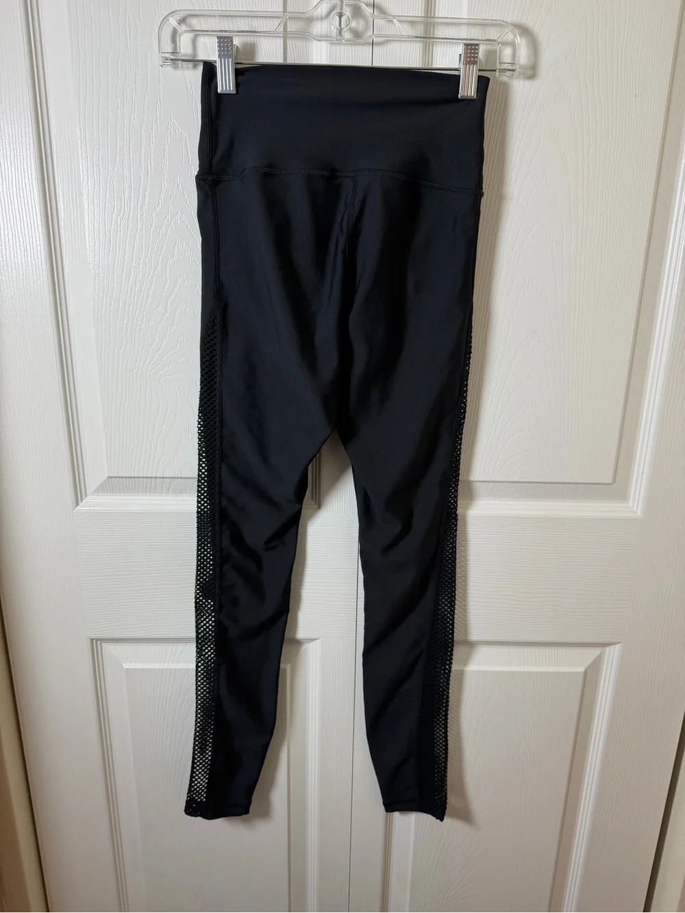 Carbon38 high-rise black leggings breathable open-knit mesh panels xs